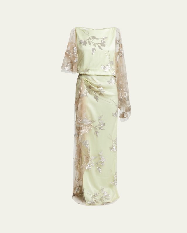 Floral Sequined Drape Gown